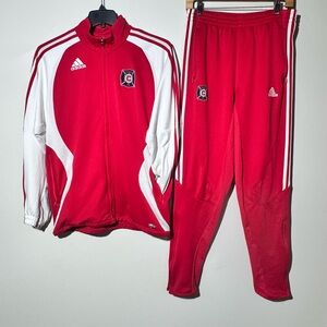 Adidas Chicago Fire Tracksuit Men Medium Full -zip Jacket Pants Red Soccer